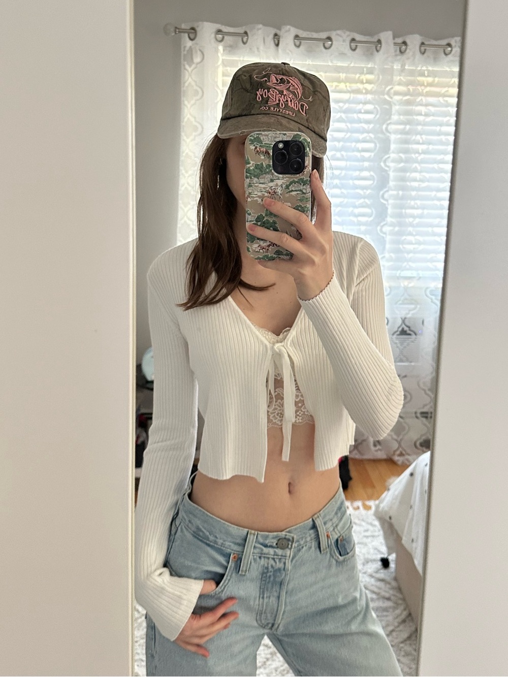 Garage White Tie Front Cardigan